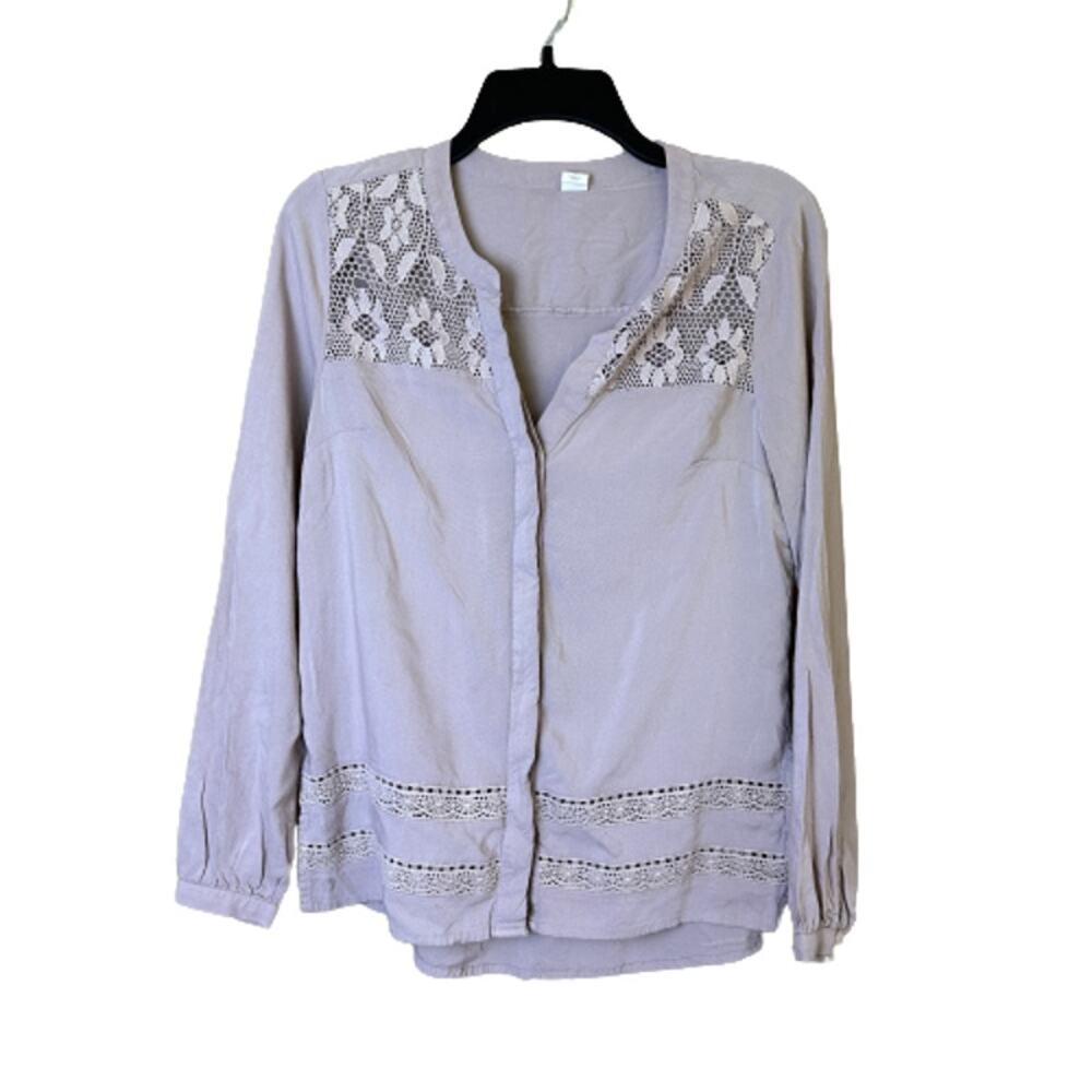 Old Navy Mauve Easy Lace‎ Inseam Crochet Button Up Long Sleeve Blouse Size XS